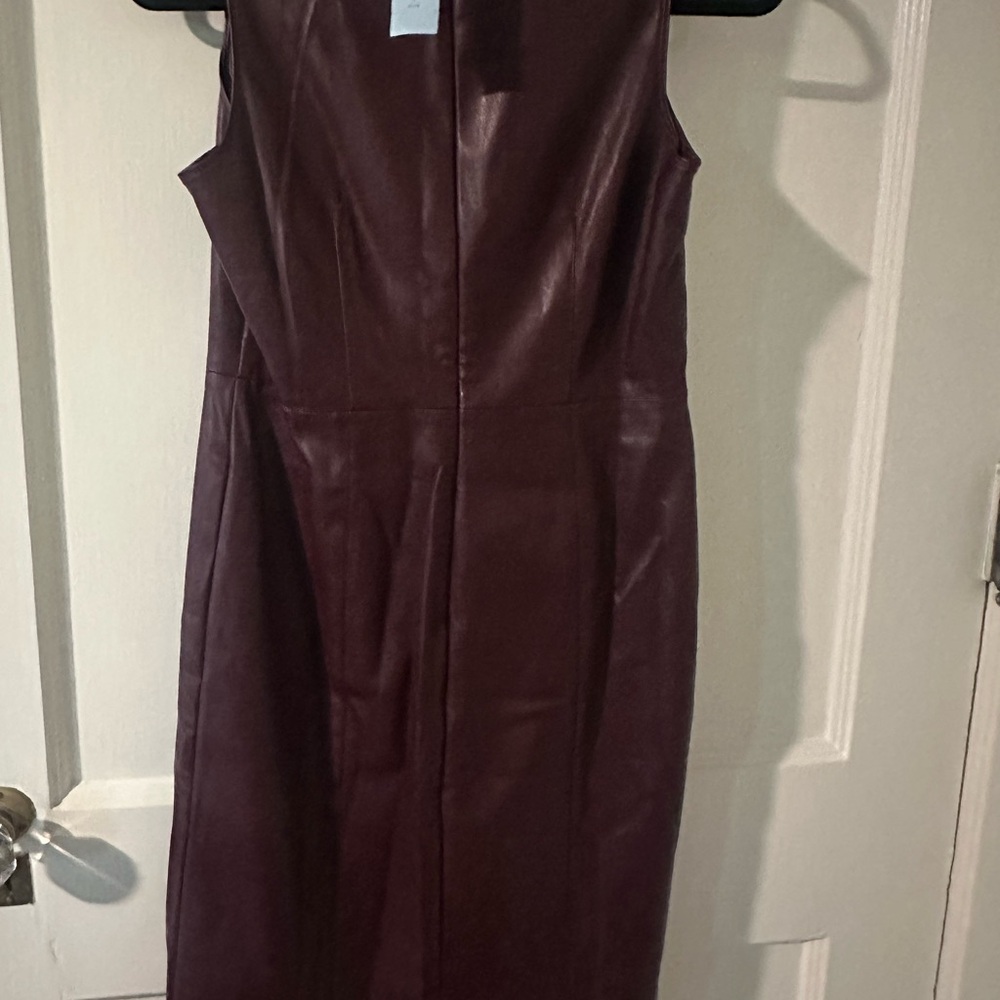 Faux leather sleeveless burgundy dress.